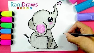 How to draw A CUTE BABY ELEPHANT  Cómo dibujar UN ELEFANTE BEBÉ KAWAII [upl. by Gaillard]