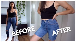 HOW TO CUT JEANS INTO SHORTS ✂️👖 [upl. by Lednem]