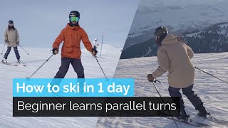 How to Ski in One Day  Beginner Learns Parallel Turns [upl. by Anaik]