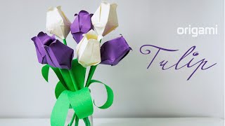 🌷 Origami Tulip 🌷  Easy way to make a Tulip flower [upl. by Toscano]