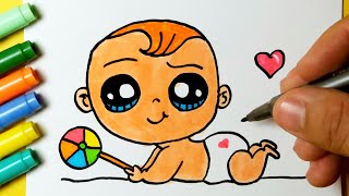 Como desenhar Bebê fofo  Neném KAWAII  Desenhos Bonitos  Desenho para Desenhar [upl. by Beaumont142]