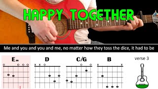 Easy play along series  HAPPY TOGETHER  Acoustic guitar lesson chords amp lyrics  The Turtles [upl. by Eirot576]