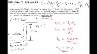 Bernoullis Equation Example Calculations [upl. by Seavey]