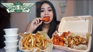 WINGSTOP 15 HOT amp LEMON PEPPER WINGS  LARGE SEASONED FRIES MUKBANG EATING SHOW  WATCH ME EAT [upl. by Friede]