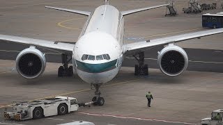 Cathay Pacific Boeing 777300ER  PushbackTaxiTakeoff at Frankfurt [upl. by Antipas]