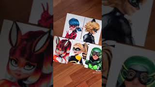 Miraculous Ladybug Drawing  Ladybug Cat Noir Rena Rouge Queen Bee Carapace  shorts [upl. by Notlrahc]