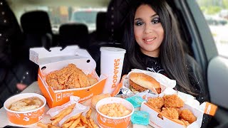 POPEYES MUKBANG NEW Chicken Nuggets Spicy Chicken Sandwich Cajun FriesMac amp CheeseFried Chicken [upl. by Derrej]