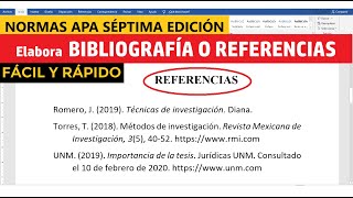 CÓMO HACER LA BIBLIOGRAFÍA O REFERENCIAS EN WORD SEGÚN NORMAS APA SÉPTIMA EDICIÓN 7ma  EJEMPLO [upl. by Zimmerman]