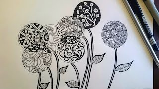 Zentangle Inspired Flowers Zendoodle Art  Beginner [upl. by Raskind]