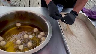 Street food delicious handmade donuts Greek Loukoumades [upl. by Rogergcam291]