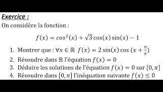 Exercice Corrigé  Formules Trigonométriques  Equation  Inéquation [upl. by Weixel]