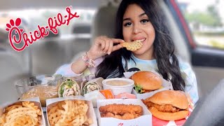 CHICKFILA MUKBANG Spicy Deluxe Chicken Sandwich Grilled Wrap Mac N Cheese Chicken Strips [upl. by Juana]