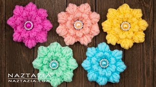 HOW to CROCHET a PUFF FLOWER  Flowers by Naztazia [upl. by Anemij]