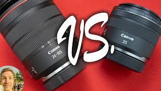 Lens Showdown Canon RF 35mm f18 vs RF 24105mm f4  Which Is Right for You  EOS R Lens Review [upl. by Nemzaj]