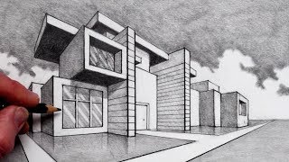 How to Draw in 2Point Perspective Modern House [upl. by Nocaed]