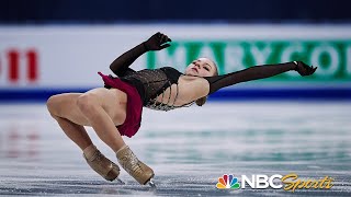 Trusova attempts five quads in valiant free skate vaults from 12th to podium at worlds  NBC Sports [upl. by Aihcela]