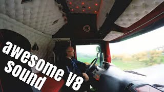 35 Best Scania sound ever Scania R500 with open pipe Amazing V8 sound [upl. by Enelrahc267]