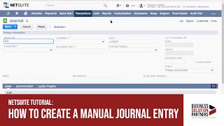 NetSuite Tutorial How to Create a Manual Journal Entry [upl. by Natsirt]