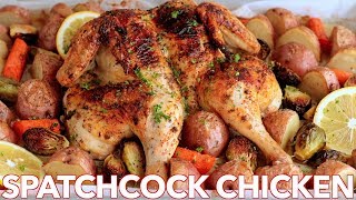 Roasted Spatchcock CHICKEN Recipe  ONE PAN Chicken Dinner [upl. by Anaz700]