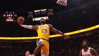 LeBron James epic backtoback dunks  first points as a Laker 4 dunks in a row [upl. by Iveson]