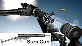 3D Animation How a Sten Submachine Gun Works [upl. by Ydak140]