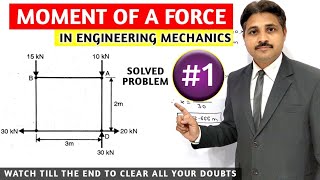 MOMENT OF A FORCE ABOUT A POINT IN ENGINEERING MECHANICS SOLVED PROBLEM 1 [upl. by Ynelram]