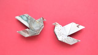 Schöne Origami VOGEL TAUBE Geldgeschenk GELD FALTEN  Money BIRD PIGEON  Tutorial by Euro Origami [upl. by Mair]