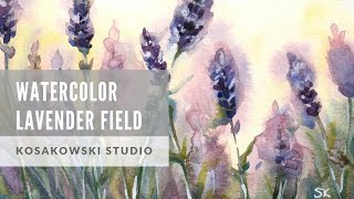 Lavender Field Beginner Watercolor Tutorial HD [upl. by Deonne]