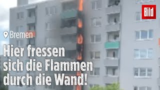 Krasse Aufnahmen Hochhausbrand in Bremen Feuerwehr mit 100 Mann im Großeinsatz [upl. by Sandry]