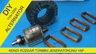 ELEKTRİK MOTORUNU RÜZGAR TÜRBİNİ JENERATÖRÜNE DÖNÜŞTÜRELİM  ALTERNATÖR YAPIMI [upl. by Hallimaj]