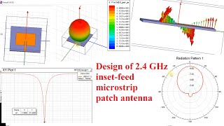 Design of insetfeed microstrip antenna at 24 GHz and its radiation pattern and gain plot [upl. by Carma94]